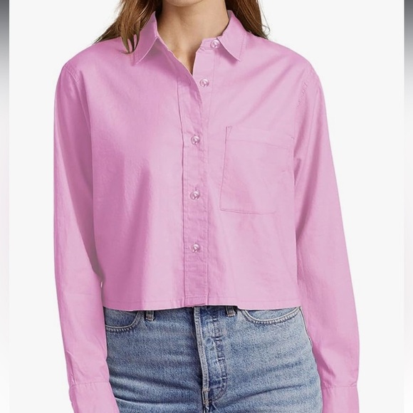 Brand New Crop Button Down Shirt Blouse Pink Button-Up Shirt Sz M Women - Picture 2 of 6